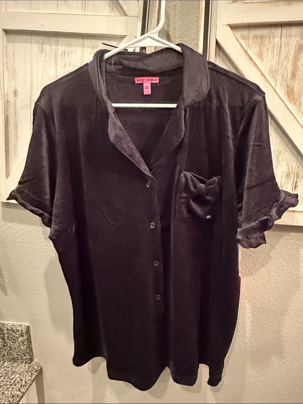 Betsey Johnson Black Velvet Button-Front Pajama Top and shorts nwt xl